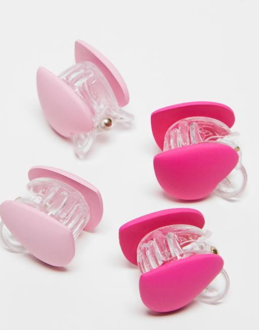 ASOS DESIGN - Set van 4 kleine, hartvormige haarklemmen in roze, 4 van 4