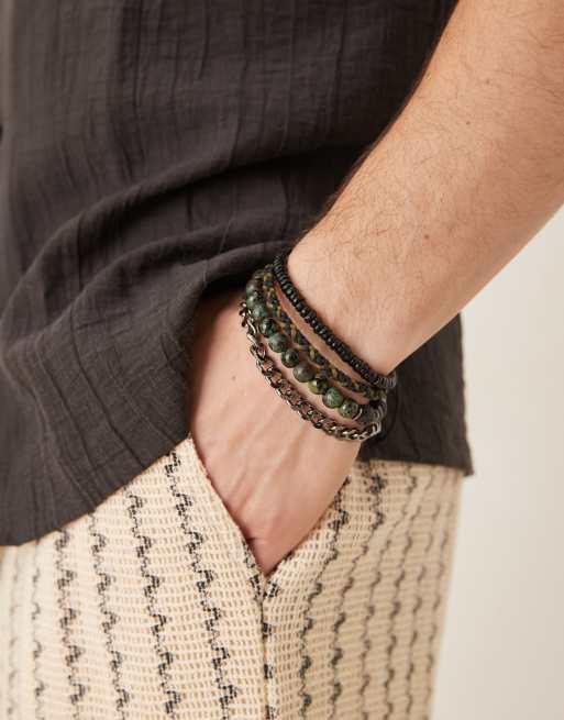 ASOS DESIGN - Set van 4 kralenarmbanden in zwarte en groene tinten