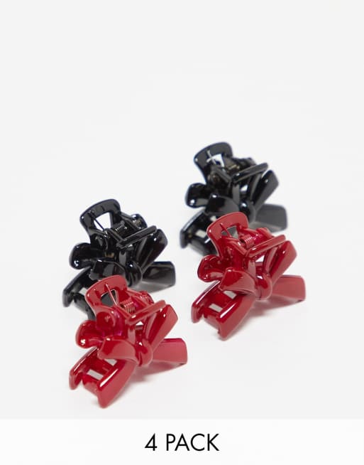 ASOS DESIGN - Set van 4 mini haarklemmen met strikdetail in multi