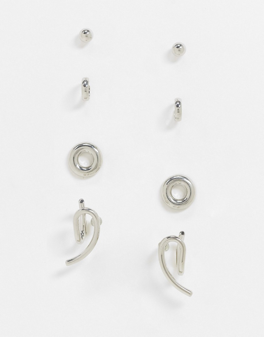 ASOS DESIGN - Set van 4 oorbellen met gladde en abstracte ontwerpen in zilver