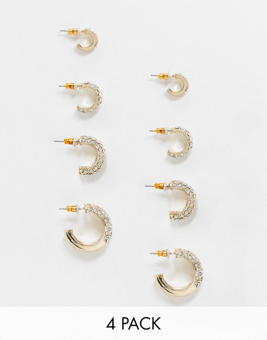 ASOS DESIGN - Set van 4 oorringen en oorcuffs met siersteentjes in goudkleur
