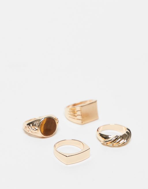 ASOS DESIGN - Set van 4 ringen in goudkleur