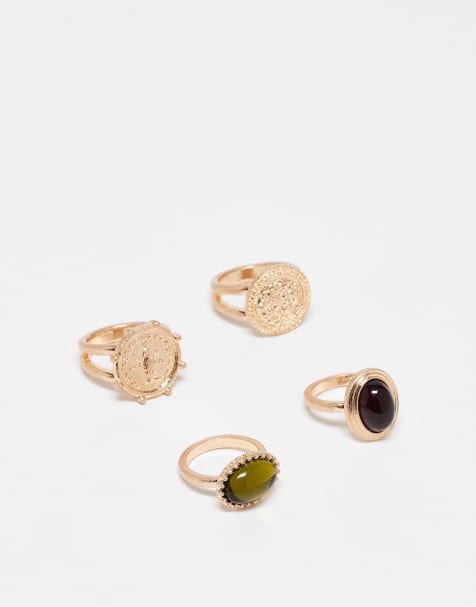 ASOS DESIGN - Set van 4 ringen in vintage stijl met gekleurde stenen in goudkleur - view 1