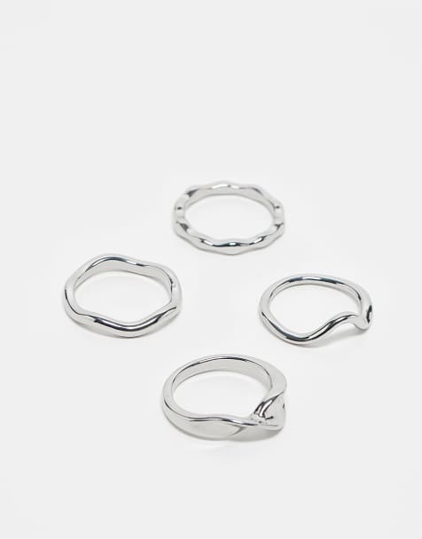 ASOS DESIGN - Set van 4 ringen met gesmolten vormen in zilverkleur - view 1