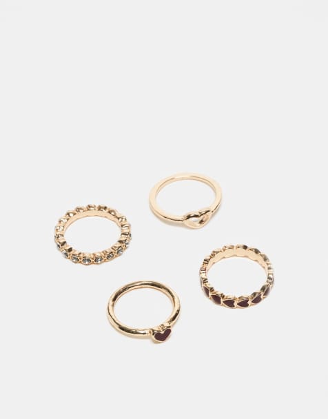 ASOS DESIGN - Set van 4 ringen met harten in goudkleur - view 1