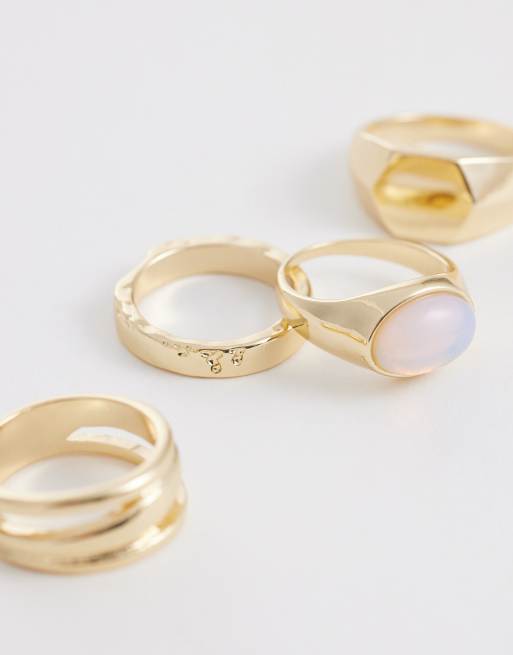 ASOS DESIGN - Set van 4 ringen met ovale steen en zeshoekig design in goud, 3 van 3