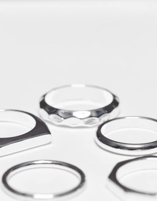 ASOS DESIGN - Set van 5 bandringen in zilver  , 2 van 3
