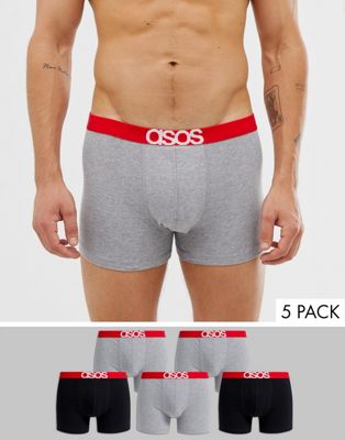 ASOS DESIGN - Set van 5 boxershorts in monochroom met rode logo-tailleband, bespaar-Multi