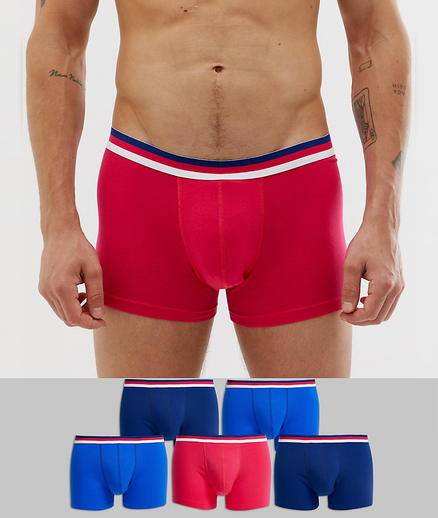 ASOS DESIGN - Set van 5 boxershorts in zwart, blauw en rood met gestreepte tailleband, bespaar-Multi