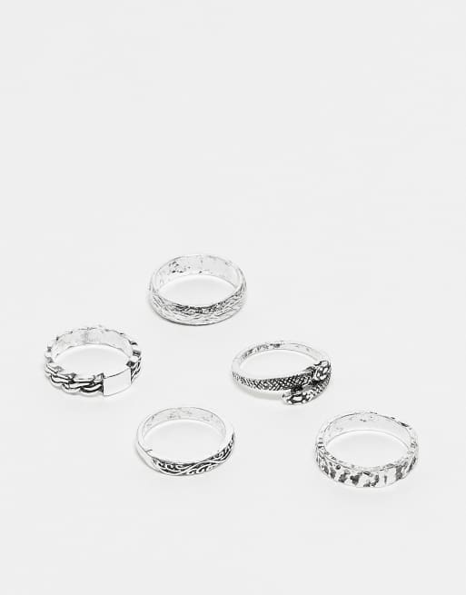 ASOS DESIGN - Set van 5 brede ringen in zilverkleur