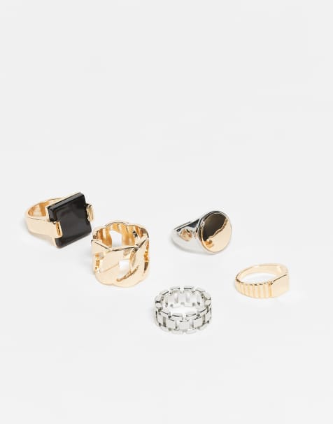 ASOS DESIGN - Set van 5 chunky ringen in vintage-stijl in gemengd goud en zilver - view 1