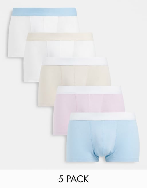 ASOS DESIGN - Set van 5 korte boxershorts met contrasterende tailleband