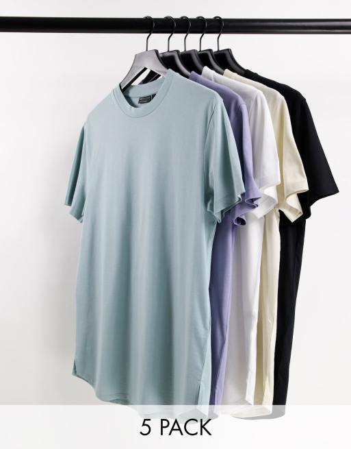 ASOS DESIGN - Set van 5 lange T-shirts met zijsplitten - MULTI