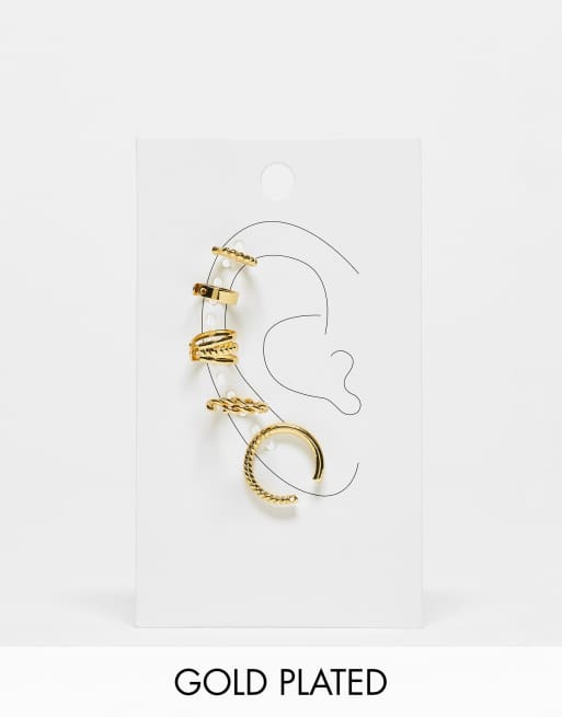 ASOS DESIGN - Set van 5 oorcuffs verguld met 14k goud in mix van stijlen