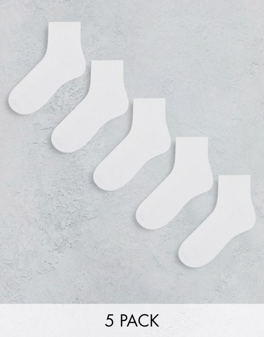 FhyzicsShops DESIGN - Set van 5 paar enkelsokken met zool van badstof in wit 