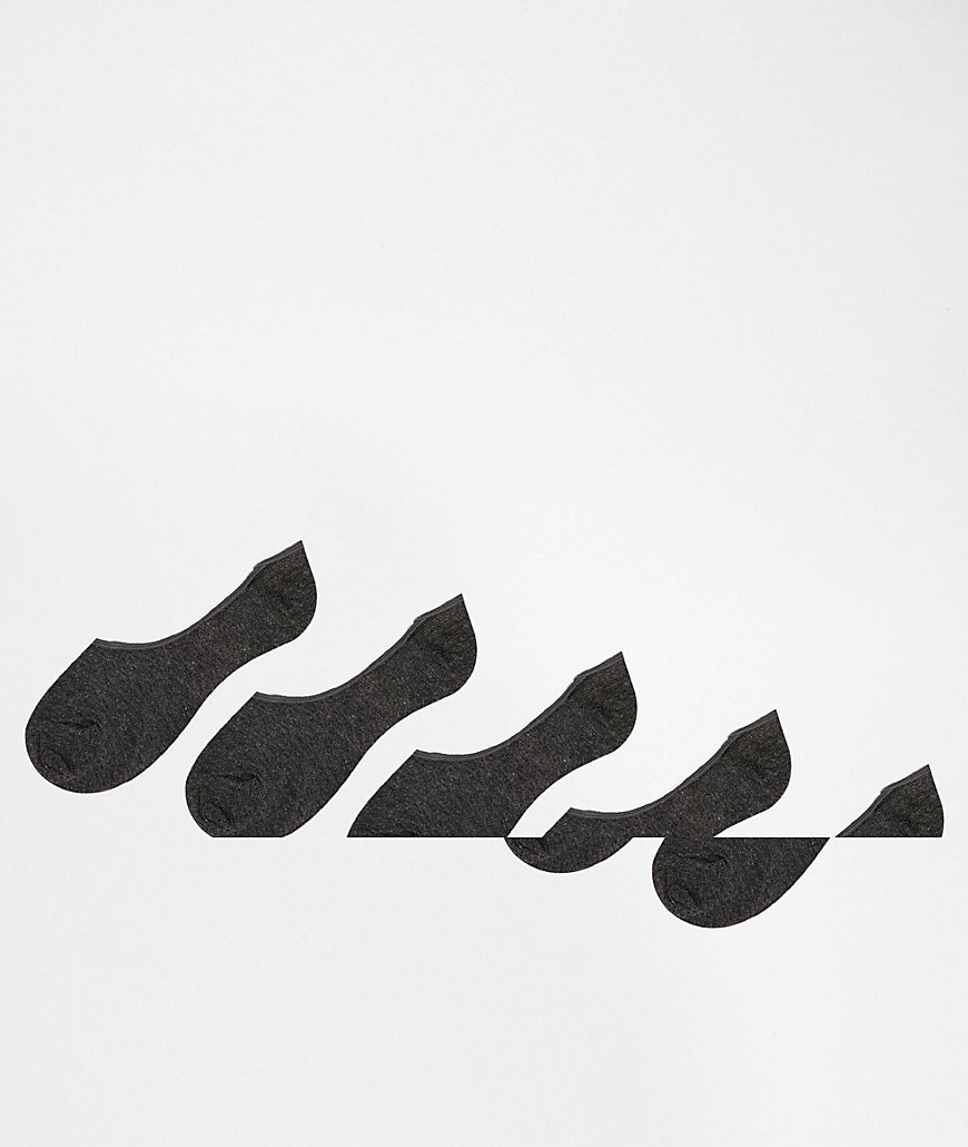 ASOS DESIGN - Set van 5 paar onzichtbare sokken in antracietgrijs - multipack voordeel