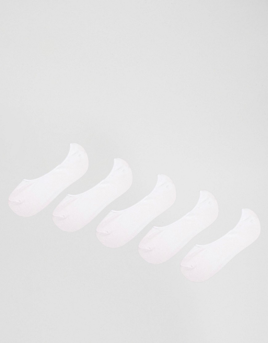 ASOS DESIGN - Set van 5 paar onzichtbare sokken in wit, bespaar