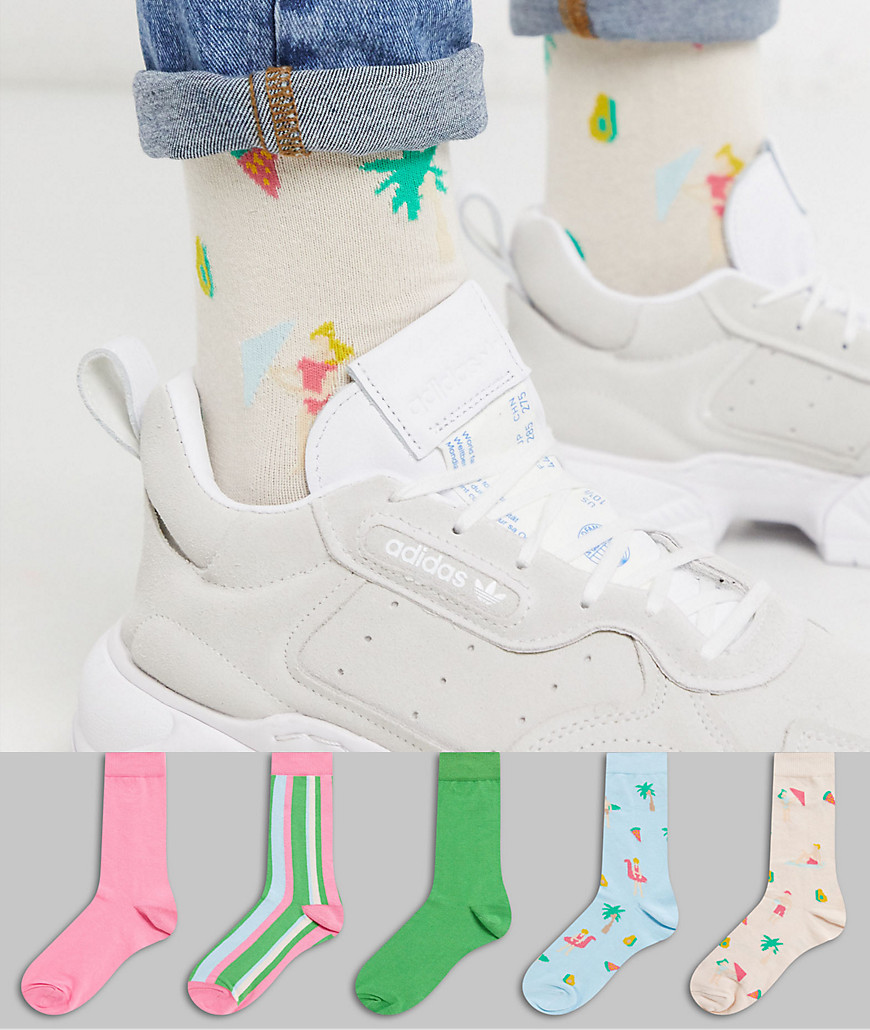 ASOS DESIGN - Set van 5 paar pastelkleurige sokken-Multi