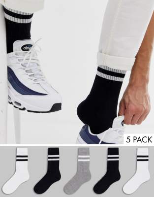 ASOS DESIGN  5-pack sportiga, monokroma strumpor med ränder  Spara-Flerfärgad Flerfärgad