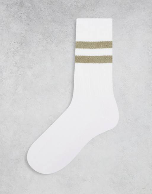 ASOS DESIGN - Set van 5 paar sportsokken in wit met gekleurde streep, 3 van 4