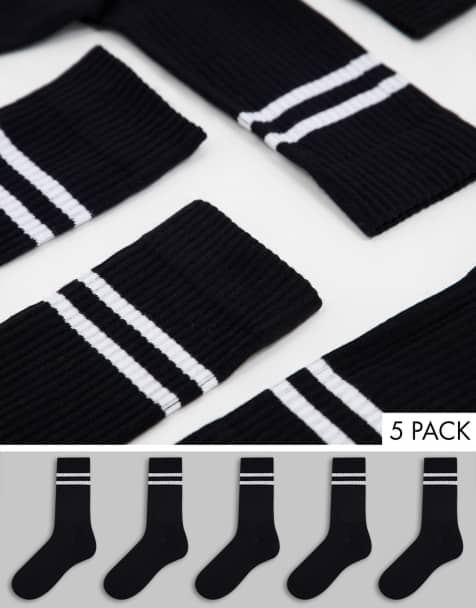ASOS DESIGN - Set van 5 paar sportsokken in zwart met witte strepen - view 1