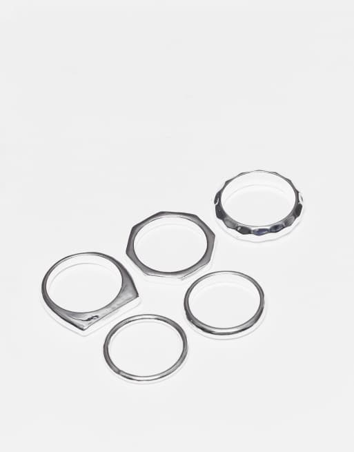 ASOS DESIGN - Set van 5 platte ringen in zilverkleur