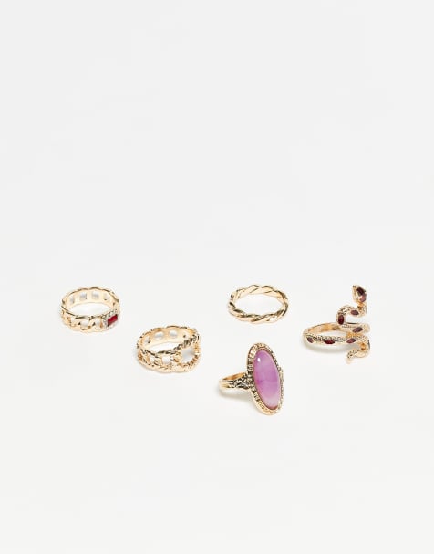ASOS DESIGN - Set van 5 ringen met eclectische ontwerpen in goudkleur - view 1