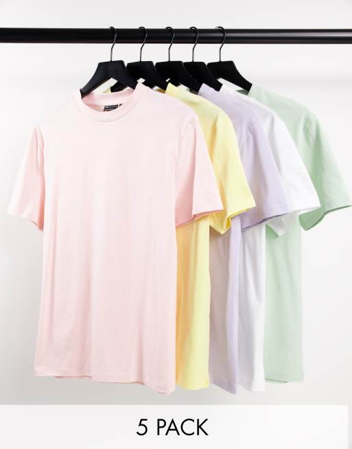 ASOS DESIGN - Set van 5 t-shirts met ronde hals in multi 
