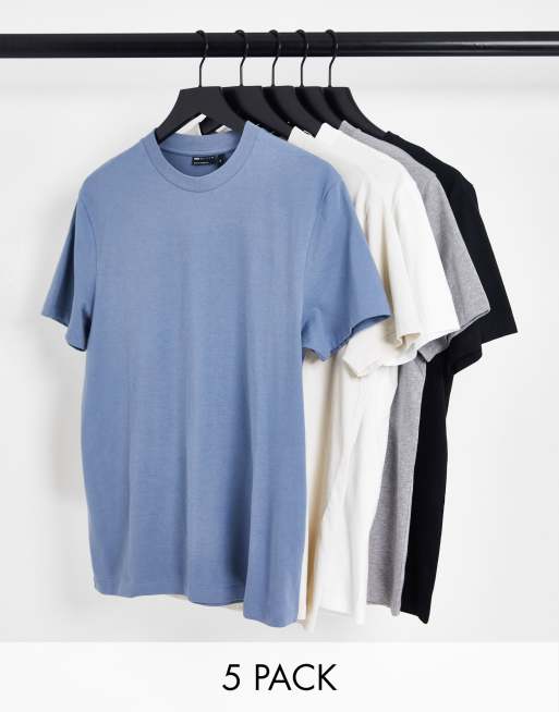 ASOS DESIGN - Set van 5 T-shirts met ronde hals in multi