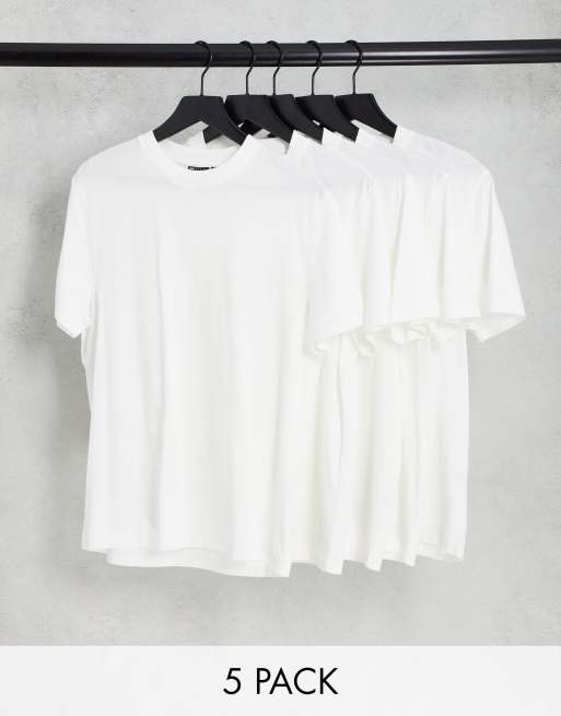 ASOS DESIGN - Set van 5 T-shirts met ronde hals in wit