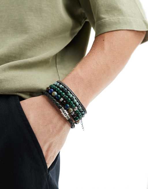 ASOS DESIGN - Set van 5 verschillende armbanden in groen