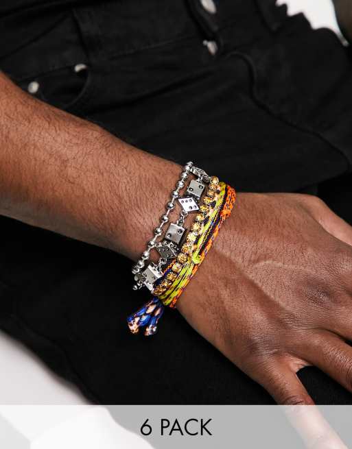 ASOS DESIGN - Set van 6 armbanden met gemengde kleuren en fabricaties 