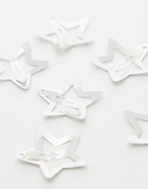 ASOS DESIGN - Set van 6 haarclips met glitterster in zilverkleur, 3 van 3