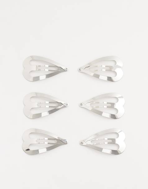 ASOS DESIGN - Set van 6 hartvormige haarspelden in zilver - view 1