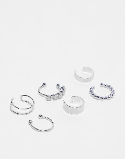ASOS DESIGN - Set van 6 oorcuffs in zilverkleur