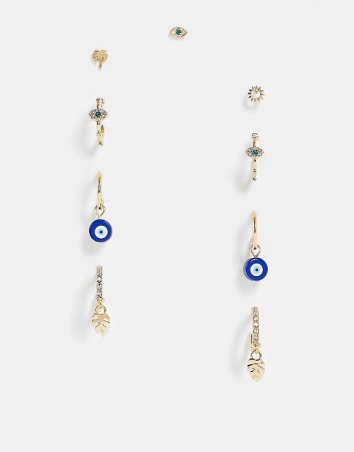 ASOS DESIGN - Set van 6 paar oorbellen met oogjes in goudkleur