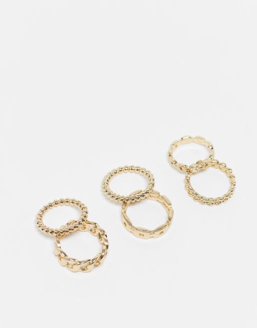 ASOS DESIGN - Set van 6 ringen met schakels in goudkleur