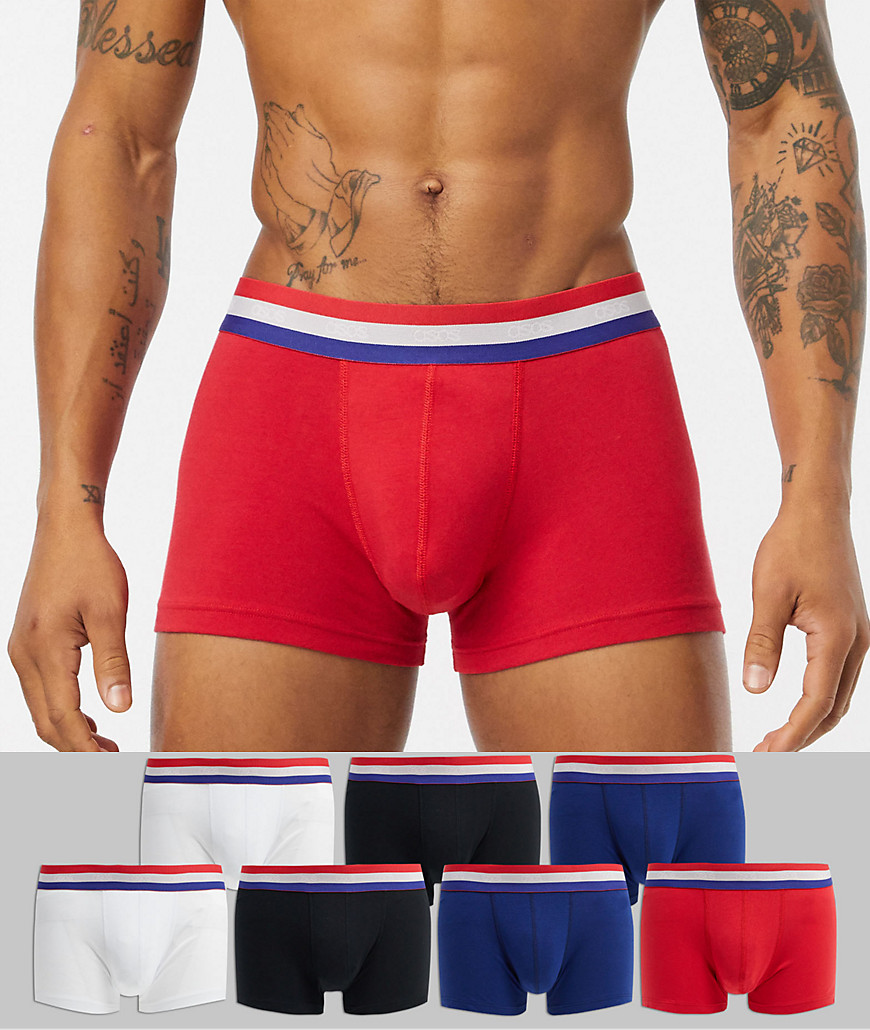 ASOS DESIGN - Set van 7 boxershorts met branding op de tailleband in blauw, rood en wit-Multi