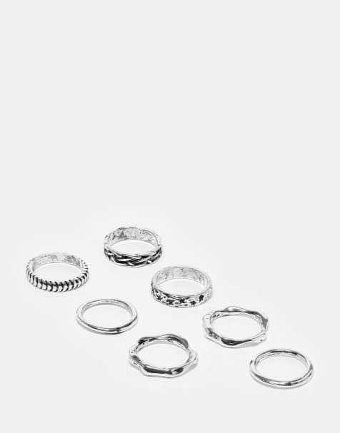 ASOS DESIGN - Set van 7 brede ringen in zilverkleur - view 1