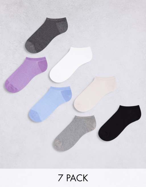 ASOS DESIGN - Set van 7 paar sportsokken met wafeltextuur in paars, blauw, zwart, wit en grijstinten