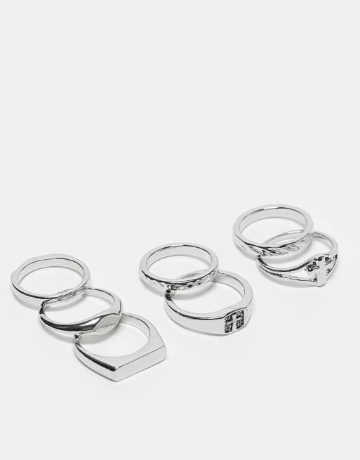 ASOS DESIGN - Set van 7 platte ringen in zilverkleur