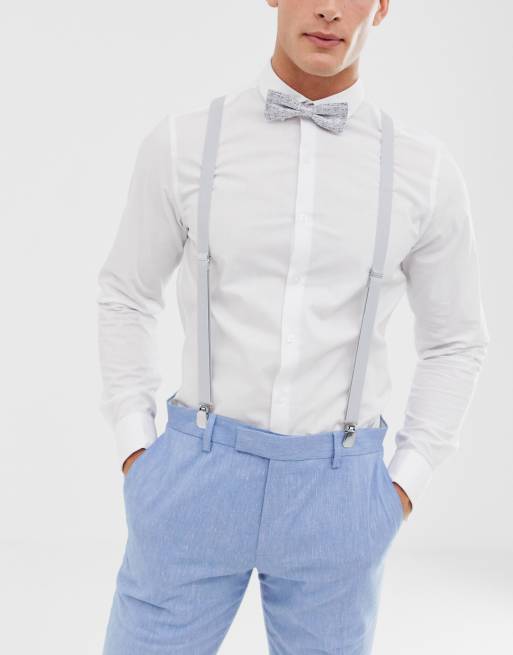 ASOS DESIGN - Set van bretels en vlinderdas in grijze paisley en effen