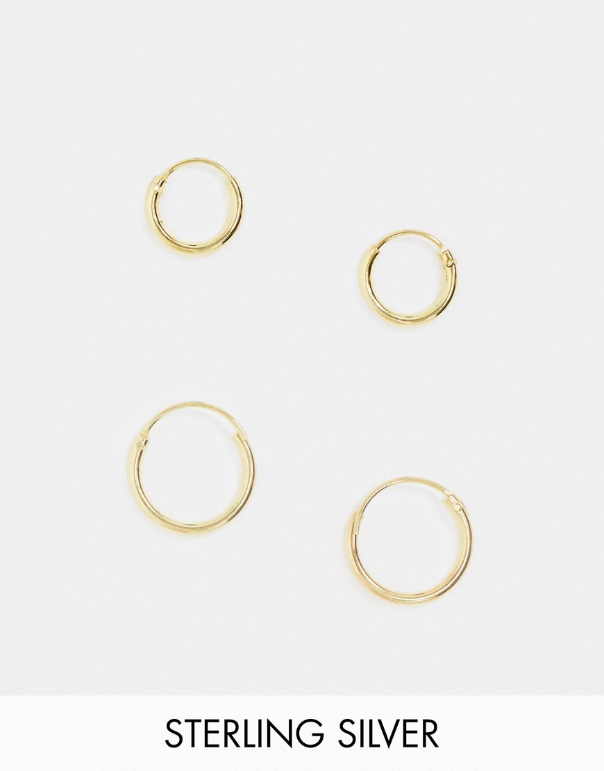 ASOS DESIGN - Set van echt zilveren oorringen, 12mm en 9mm verguld met 14k goud