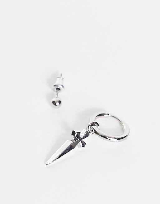 ASOS DESIGN - Set van oorknopje en oorhanger met langgerekt kruishangertje in zilverkleur