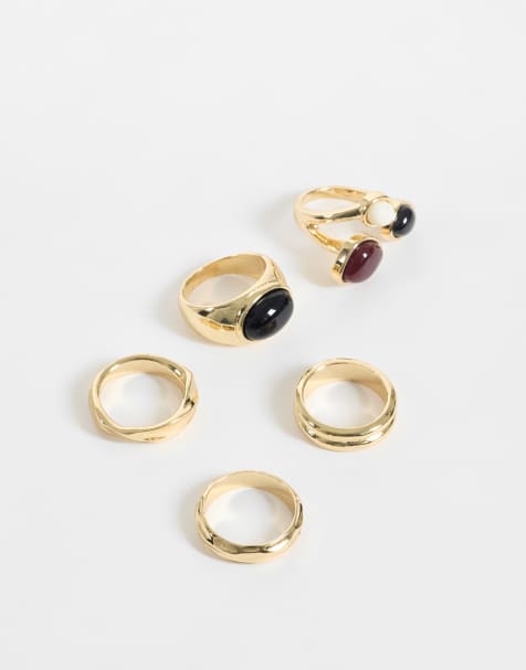 ASOS DESIGN set van ringen met steenzetting in goudkleur - view 1