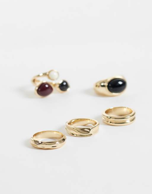 ASOS DESIGN set van ringen met steenzetting in goudkleur, 3 van 3