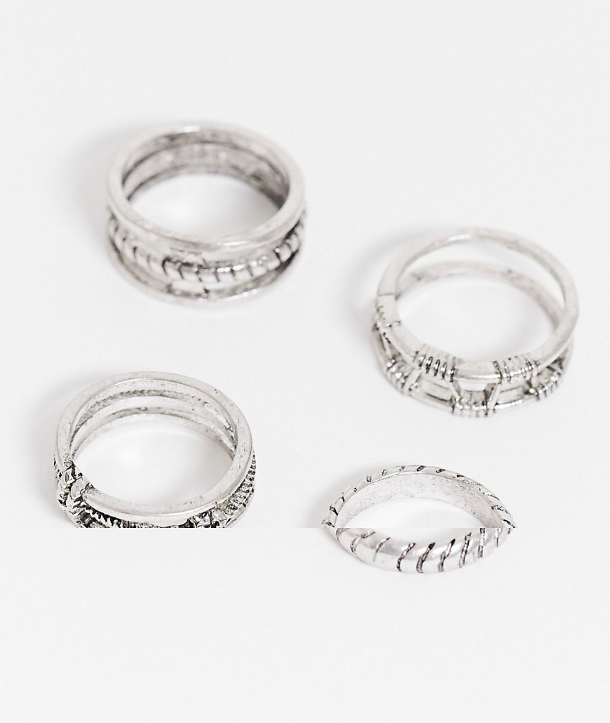 ASOS DESIGN - Set van ringen met textuur in gepolijste zilveren kleur-Multi