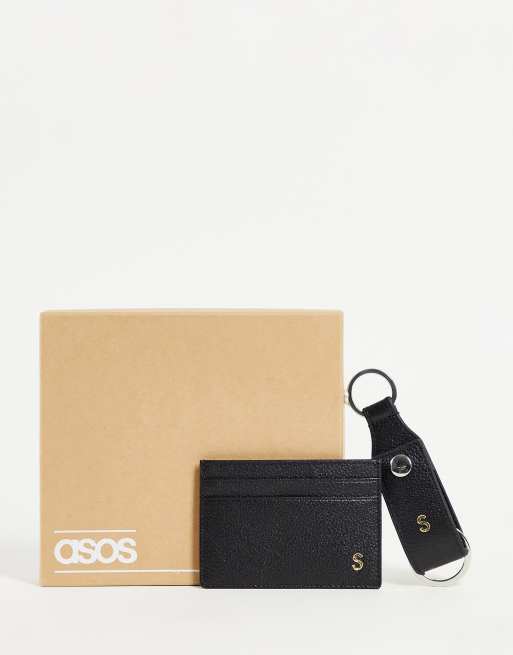 ASOS DESIGN - Set van sleutelhanger en kaarthouder van leer met S-initiaal 