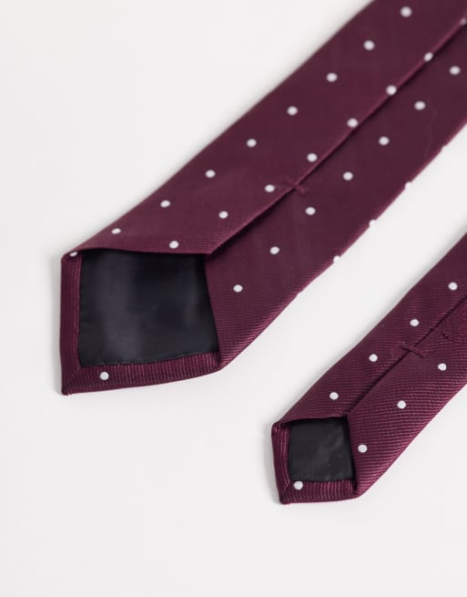 ASOS DESIGN - Set van stropdas en pochet met stippen in bordeauxrood, 3 van 3
