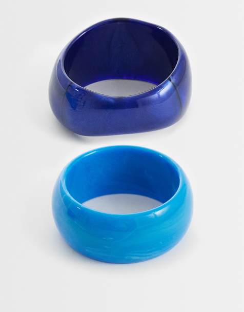 ASOS DESIGN set van twee chunky harsarmbanden in blauw en turquoise - view 1